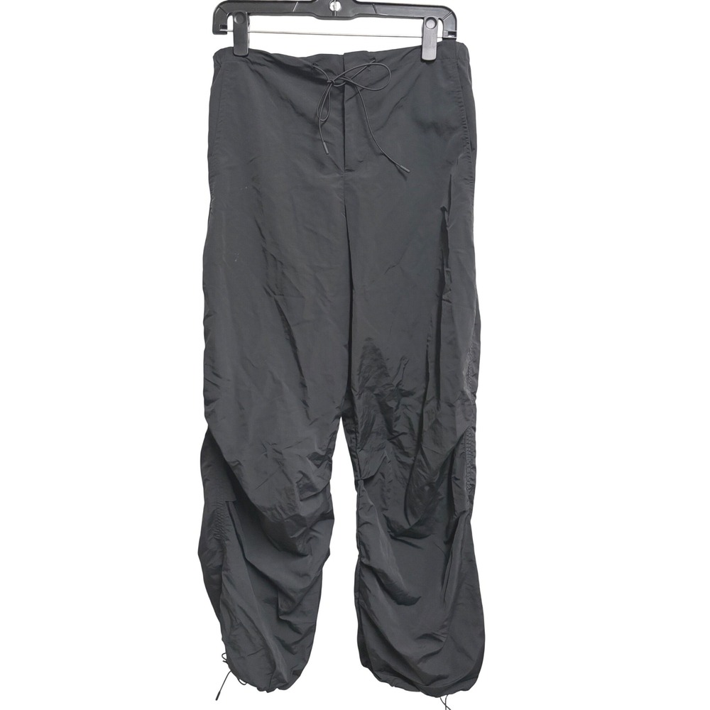 Zara Parachute Gorpcore Black Cargo Pants Mid Rise Drawstring M